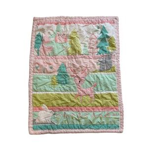 Cloud Island Target Pastel Woodland Deer Bunny Tree Owl Pink Baby Blanket Quilt